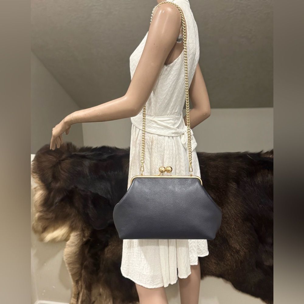 Genuine Pebble Leather Handmade Vintage Style Extra Large Kisslock Frame Bag - Picture 10 of 16